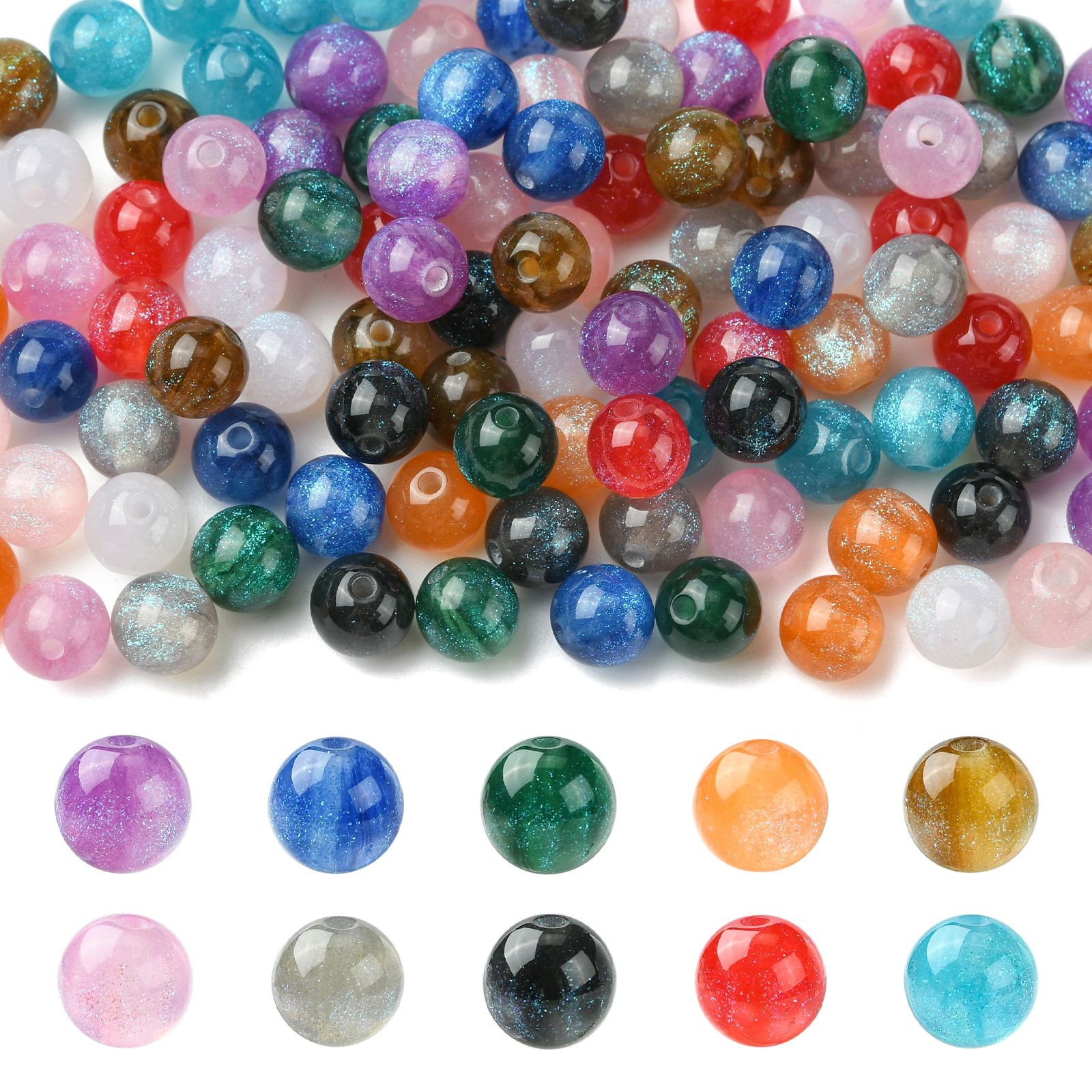 120pcs 8mm Imitation Cat Eye Round Resin Beads Glitter Powder Round Beads DIY
