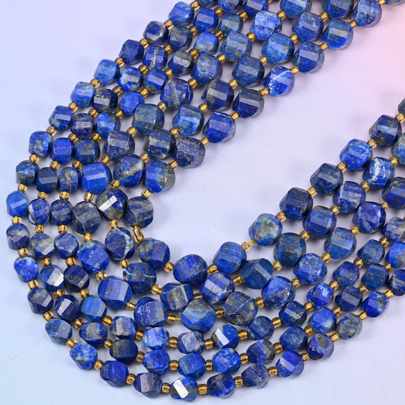 Lapis Lazuli Faceted Spiral Twist Beads: Size 8mm 10mm, Jewelry Making