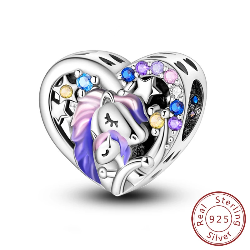925 Sterling Silver Charm Beads Family Sister Love Heart Pendant DIY Bracelet
