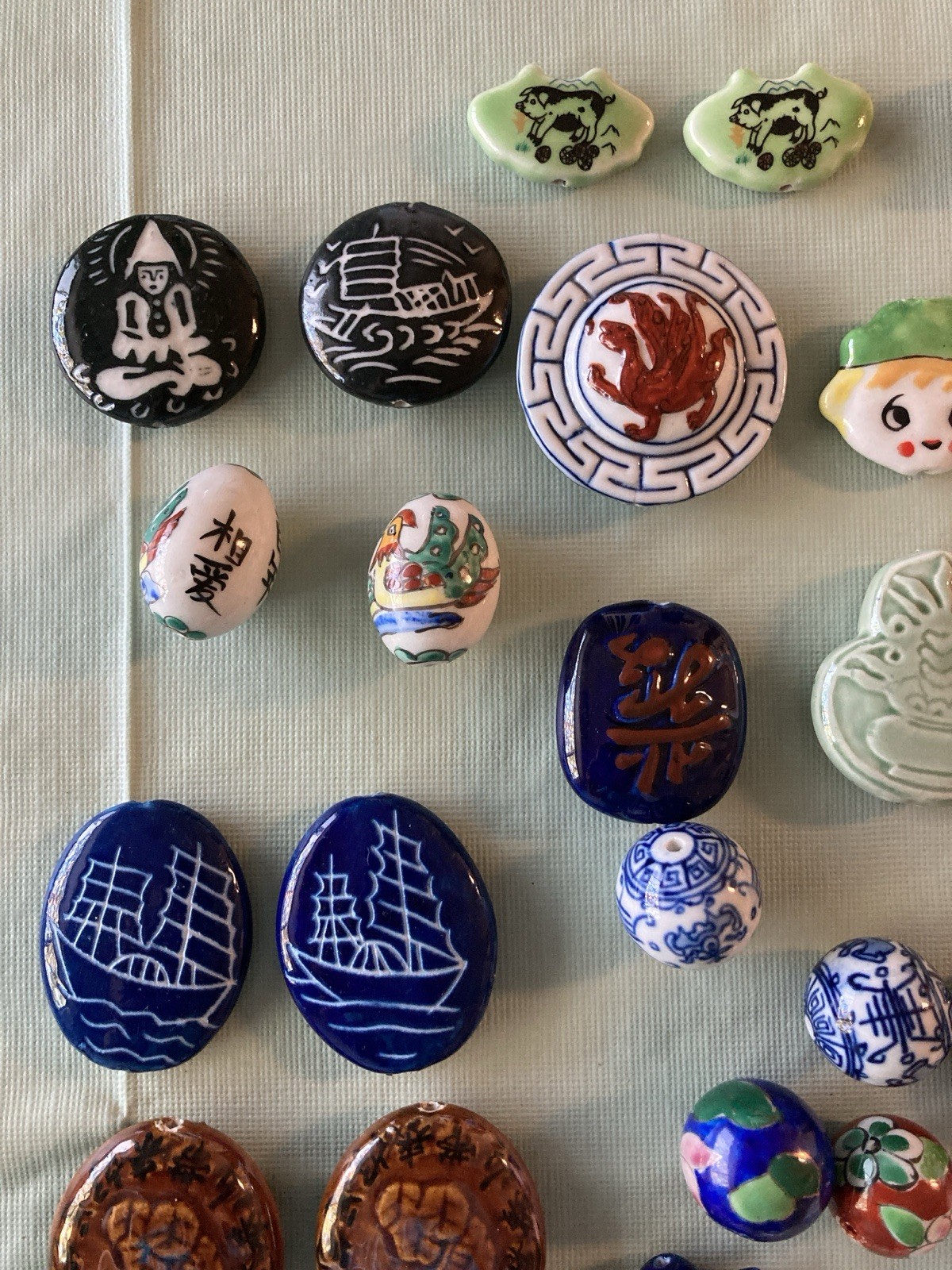 Lot Of 49 Mystic Trader Medium – Large Asian Porcelain Beads, Unusual And Unique