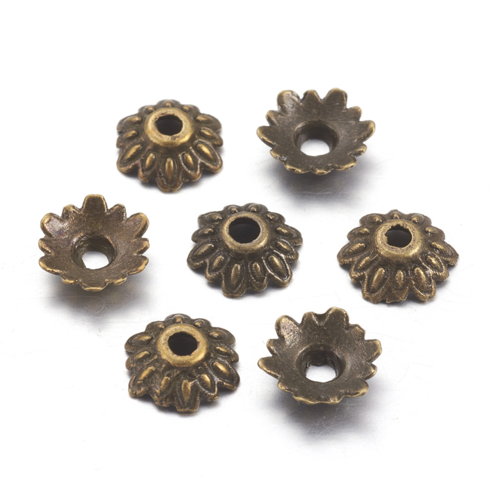 16 Flower Bead Caps Antique Bronze Tone 8mm Findings
