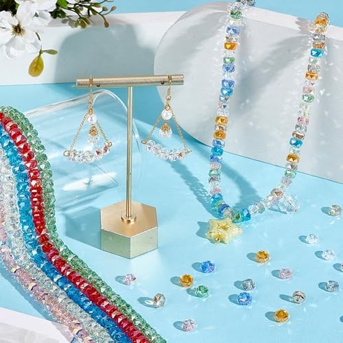200pcs 10 Colors Faceted Beads, 8x5mm Rondelle AB Color Crystal Glass Flat
