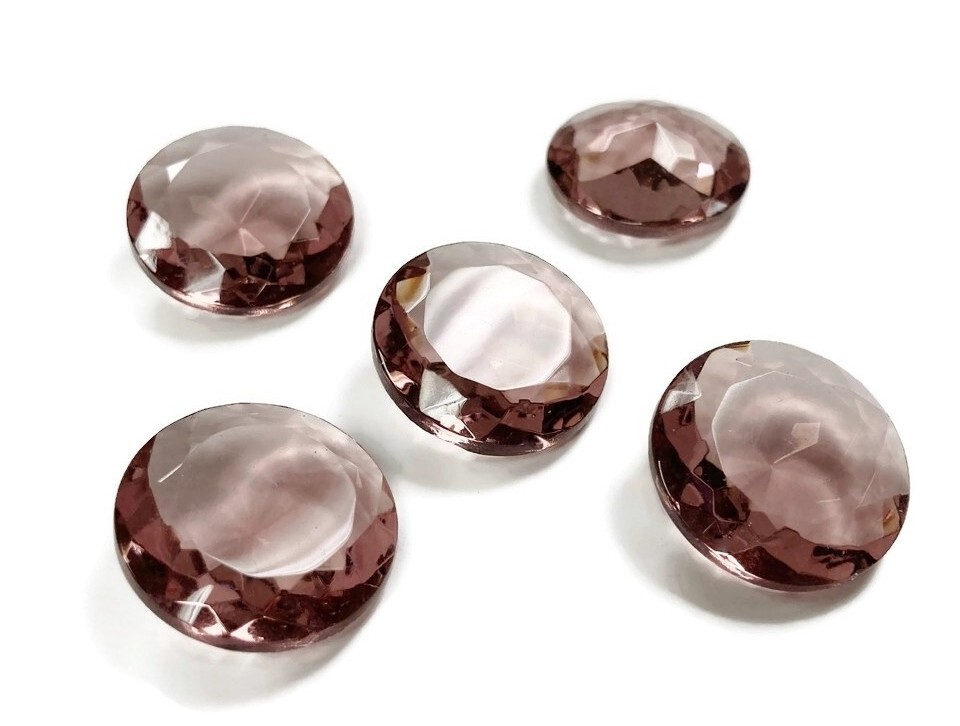 5 PIECES VINTAGE GLASS AMETHYST 25mm. ROUND RHINESTONE UNFOILED GEM JEWELS Z651