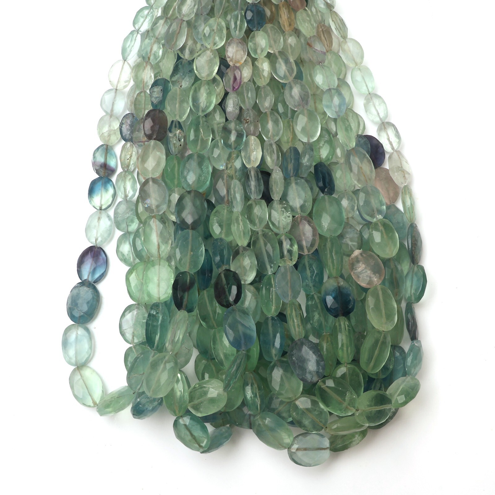Natural Fluorite Beads 13 Inch Strand 7×10-11×15 MM Beads Faceted Oval Beads