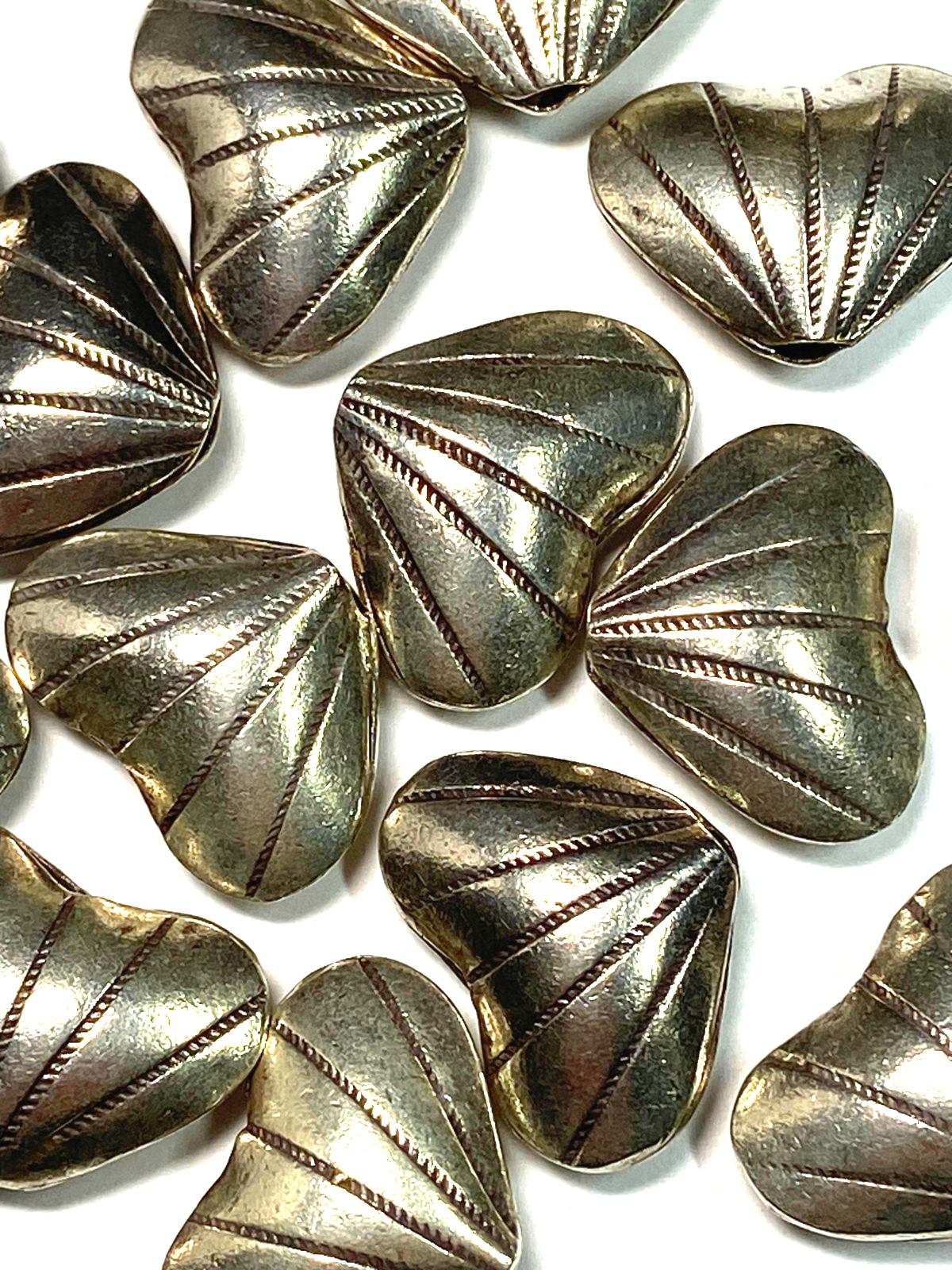 3 Hill Tribes Thai Silver Lined Heart Beads 15x20mm 3.3g Handcrafted in Thailand
