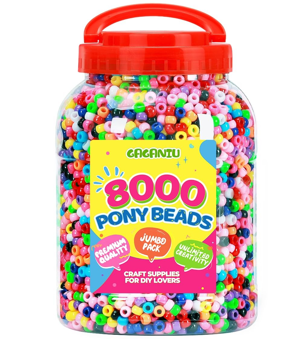 8000+ pcs Pony Beads Bulk for Bracelet Multi-Colored Making Beads for Hair Braid
