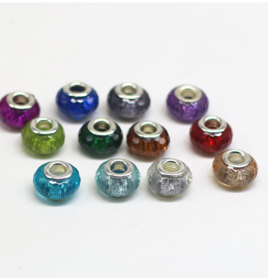 100-200pcs Resin glossy glitter powder large hole beads European Bracelet Crafts