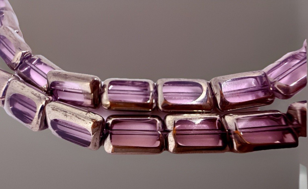 Czech Glass Lavender Silver Trim Flat Rectangle Beads 11mm Qty:14