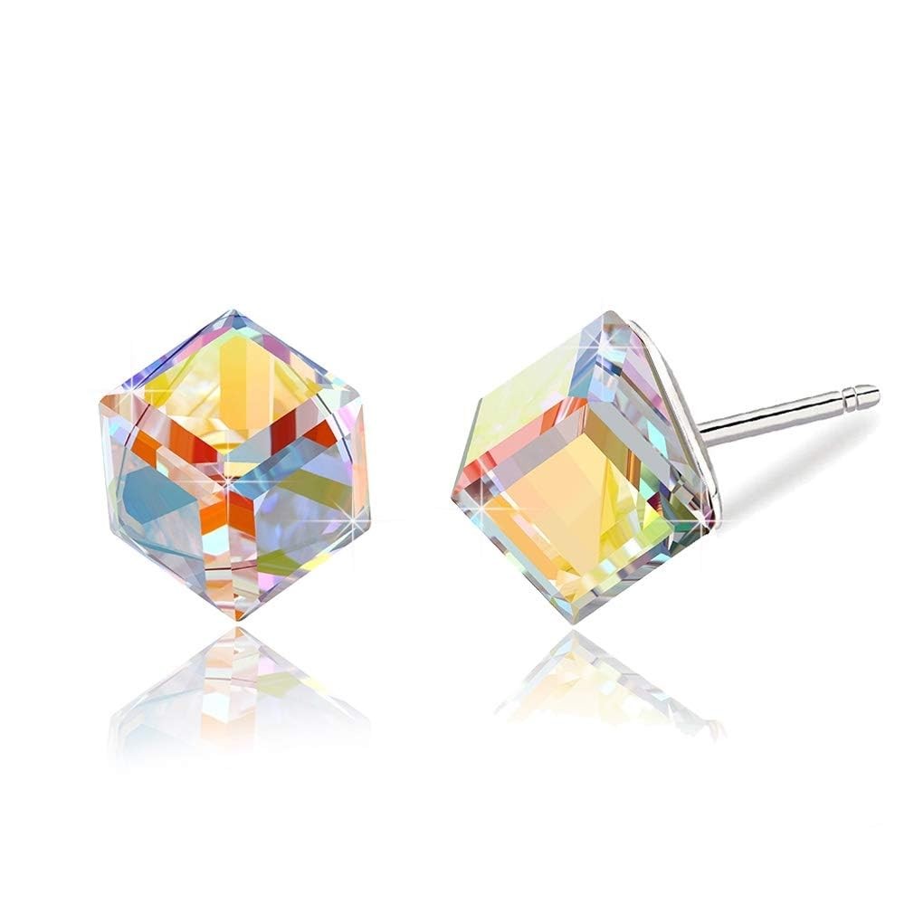 Cube Austrian Crystal Drop Stud Earrings for Women Fashion S925 Sterling Si – 02