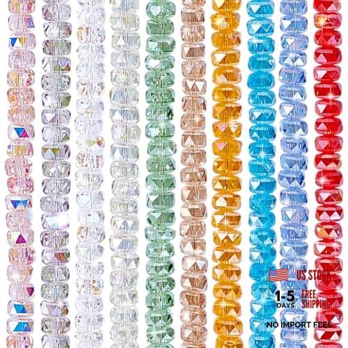 200pcs 10 Colors Faceted Beads, 8x5mm Rondelle AB Color Crystal Glass Flat