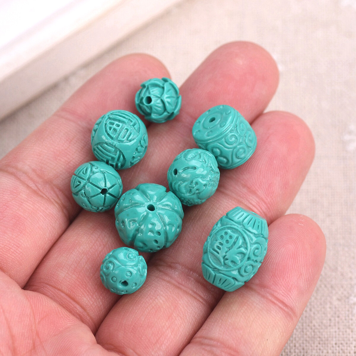 10pcs Cyan Color Fortunate Carving Bead Made From Stone Powder Loose Beads Lot