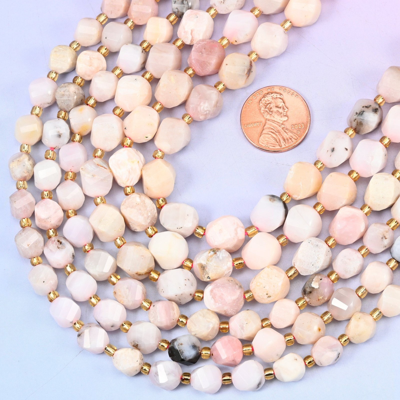 Pink Opal Faceted Spiral Twist Beads: Size 8mm 10mm, Jewelry Making