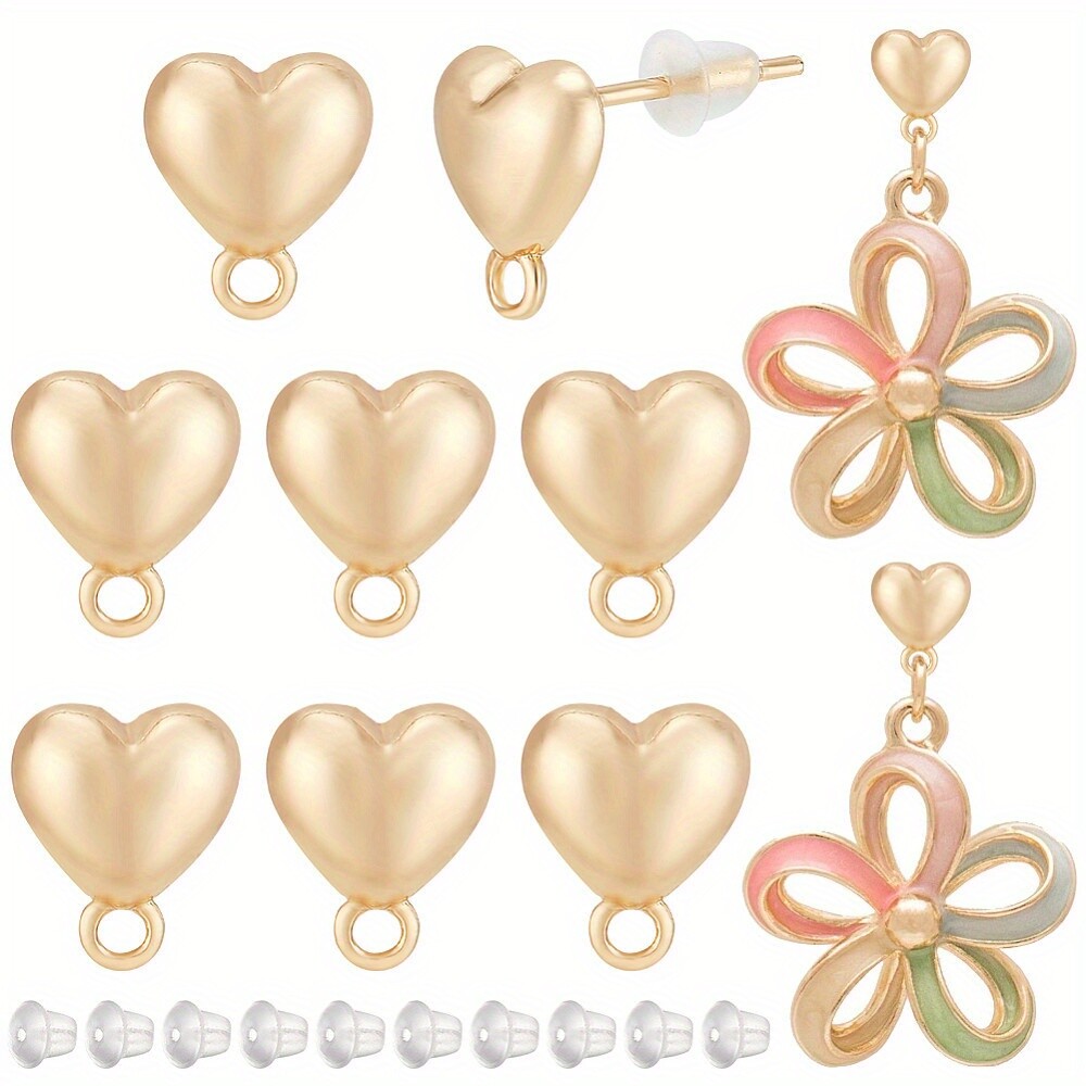 1box 10pcs Brass Stud Earring Findings with Horizontal Loops Heart with 30pcs
