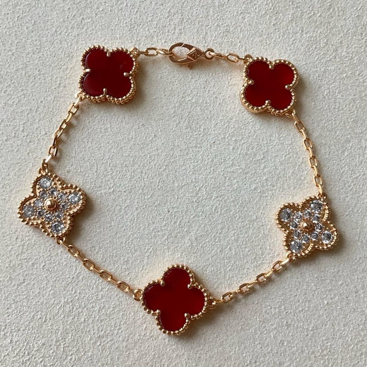 Flower bracelet 925 silver rose gold plated 15mm red Flower