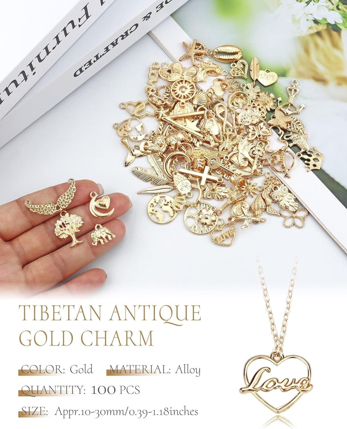 100 Pcs Wholesale Bulk Lots Jewelry Making Charms, Mixed Golden KC Gold Alloy…