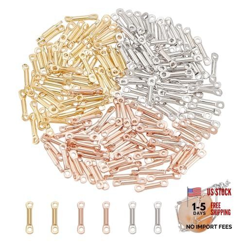 180pcs 3 Colors Bar Links Connectors Brass Bar Jewelry Connector 2-Hole Strip