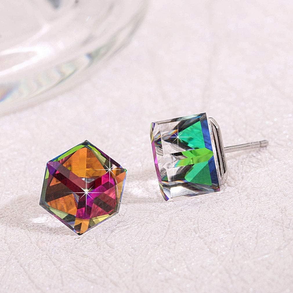Cube Austrian Crystal Drop Stud Earrings for Women Fashion S925 Sterling Si – 05