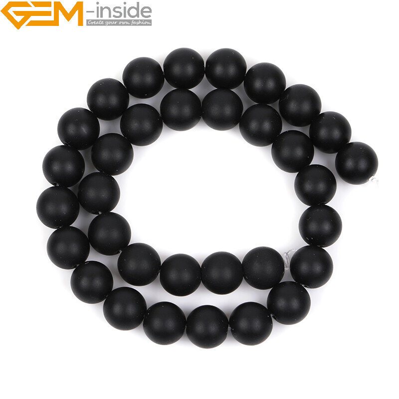 Natural Frosted Matte Black Agate Onyx Gemstone Round Beads For Jewellery Making