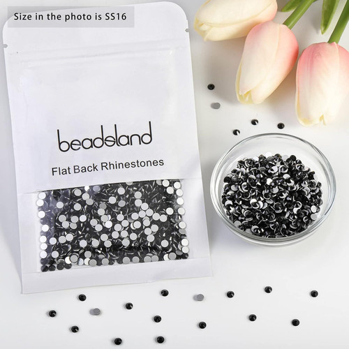 beadsland 1440 Piece Flat Back Crystal Rhinestones Round SS16/1440pcs, Black