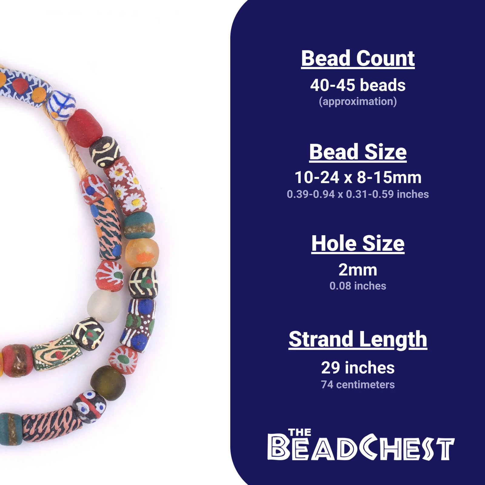 House Medley Krobo Beads 12mm Ghana African Multicolor Mixed Glass Large Hole