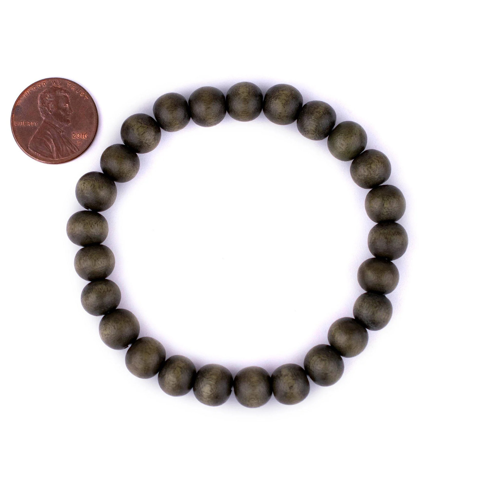 Olive Green Wood Bracelet 8mm Round Large Hole