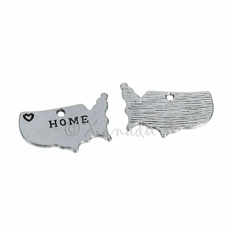 Continental United States Map Antiqued Silver Plated Charms C8599 – 5, 10, 20PCs