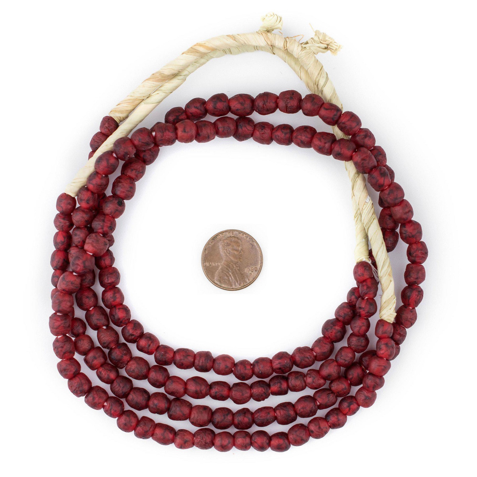 Red Black Swirl Recycled Glass Beads 7mm Ghana African Sea Glass Round Handmade