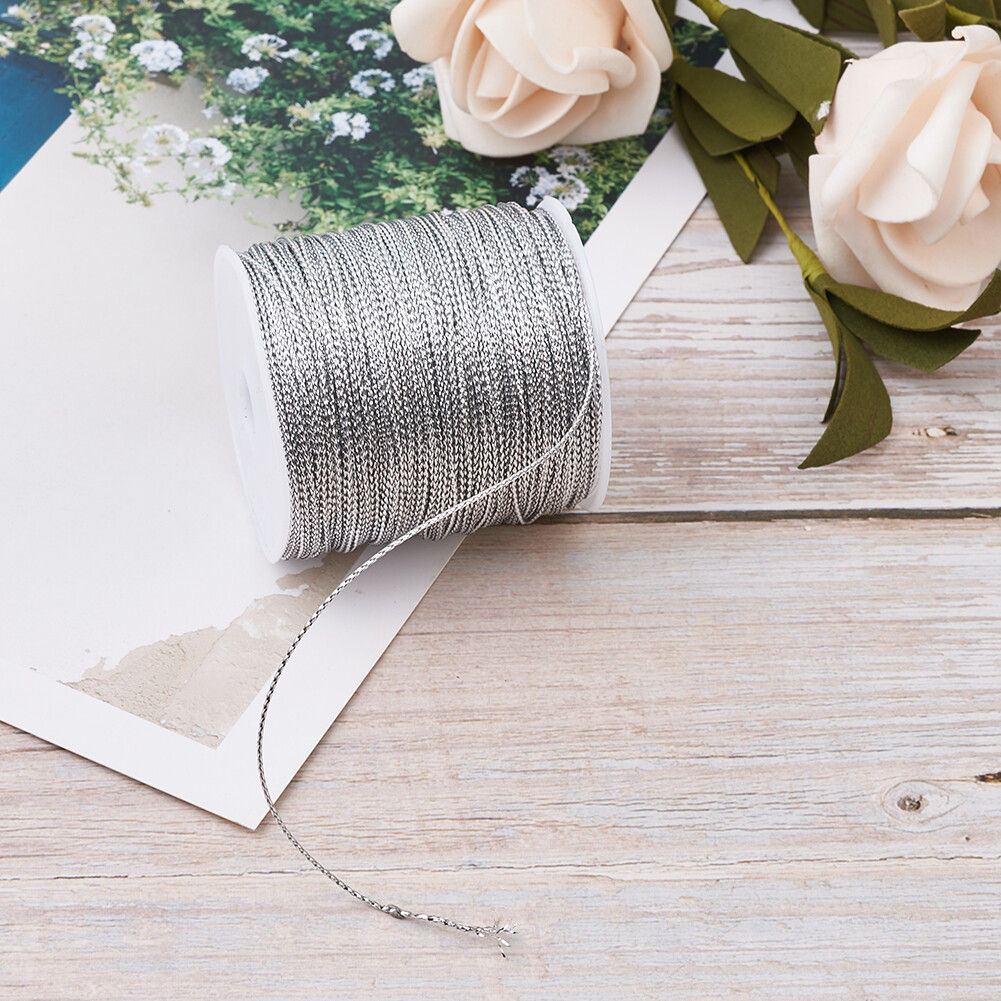1 Roll Silver 1mm Jewelry Braided Thread Metallic Cords Jewelry Making 100m/roll