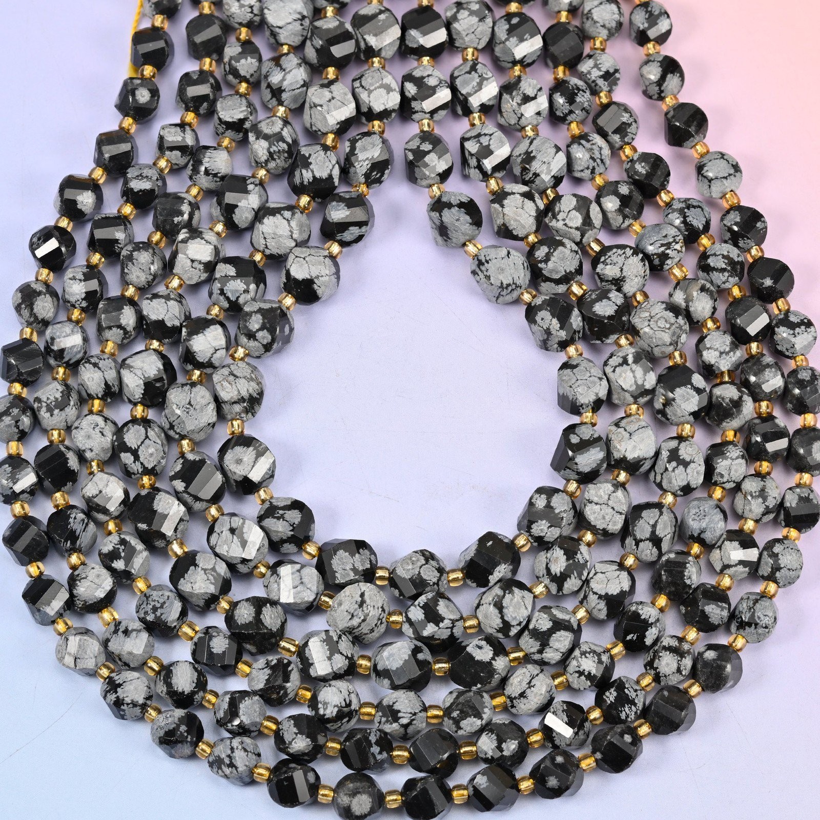 Snowflake Jasper Faceted Spiral Twist Beads: Size 8mm 10mm, Jewelry Making