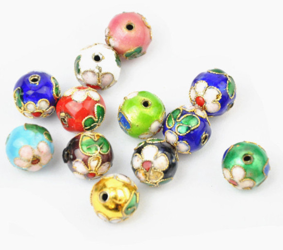 6mm 8mm 10mm 12mm 14mm Cloisonne flower silk Loose spacer copper Beads