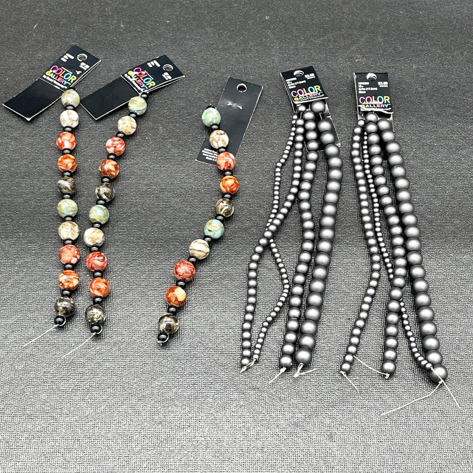 Lot of Color Gallery Multicolor Stone and Matte Black Glass Seed Beads 5 Strands