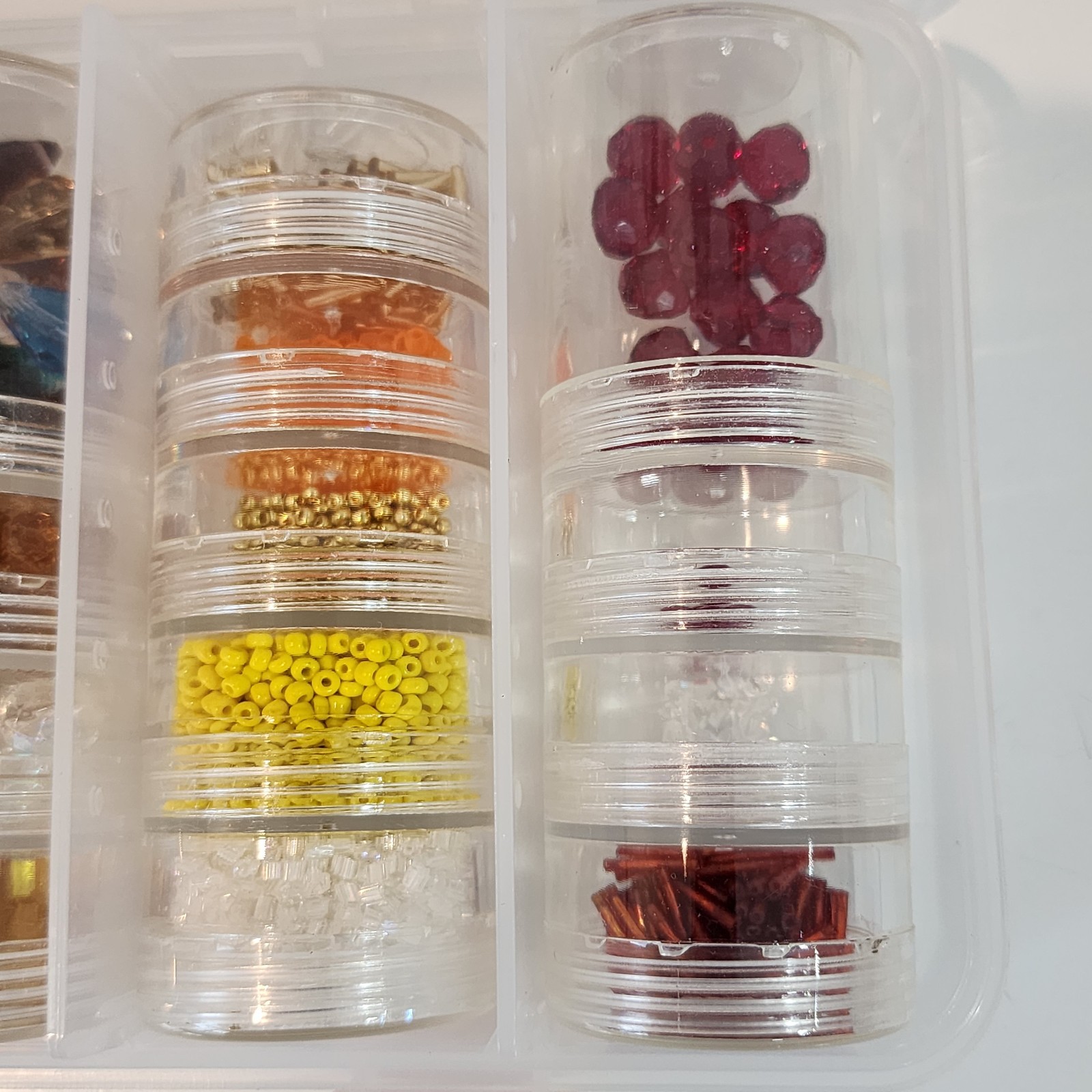Bead Starter Set Clear Plastic Case w/ Multi Colored Sized Beads 10-3/4 x 5