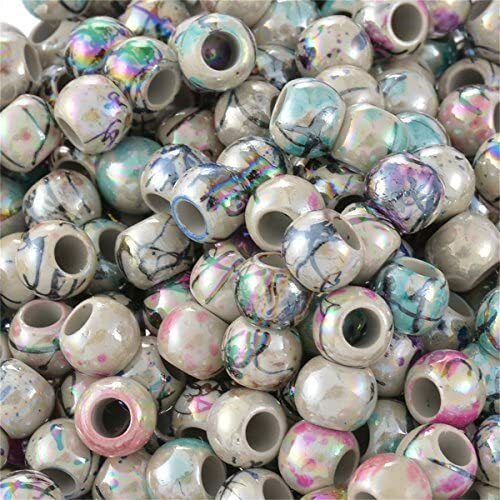 50 Graffiti Acrylic Beads 8mm Assorted Lot Mixed Bulk Jewelry Supplies Big Hole