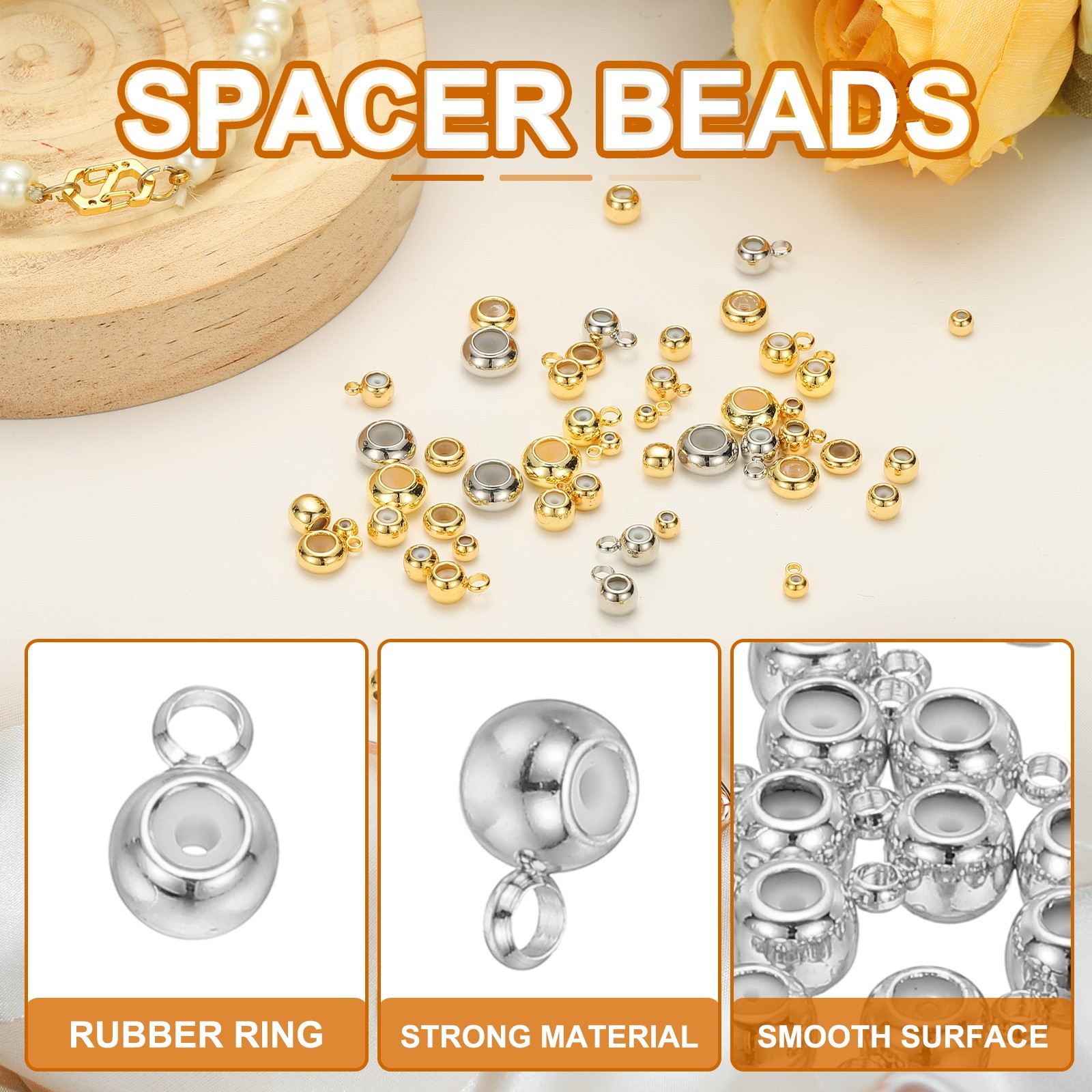 20Pcs 4mm Positioning Spacer Beads for DIY, White Gold