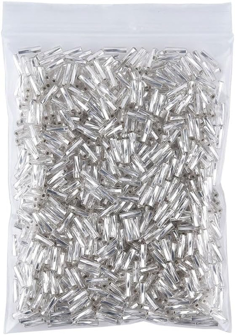 1050Pcs 2X7Mm Silver Glass Bugle Beads Tube Twisted Seed Beads for Earring Brace