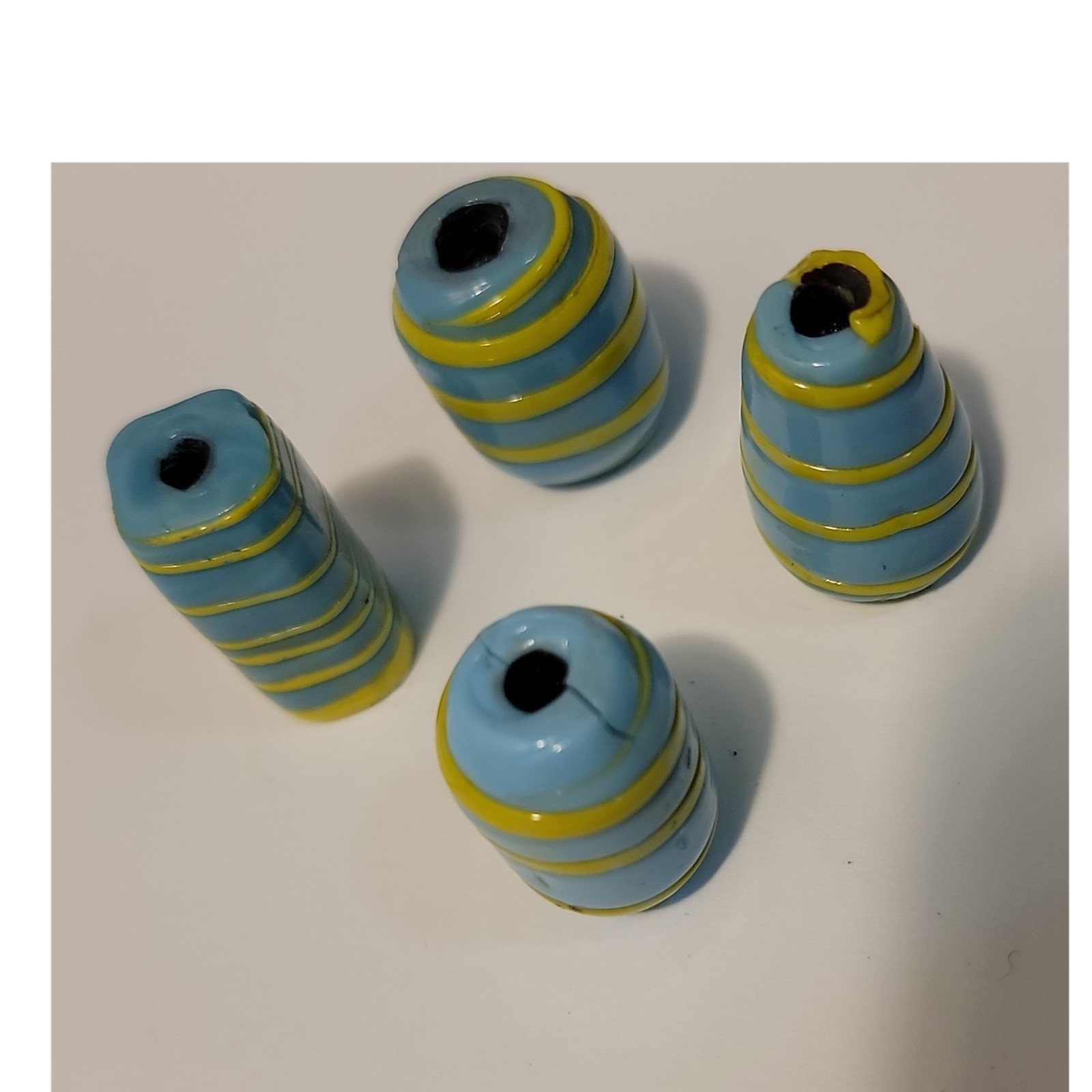 Barrel-Shaped Beads Blue Yellow Glossy Finish 2-2.9mm Jewelry Making Set of 4