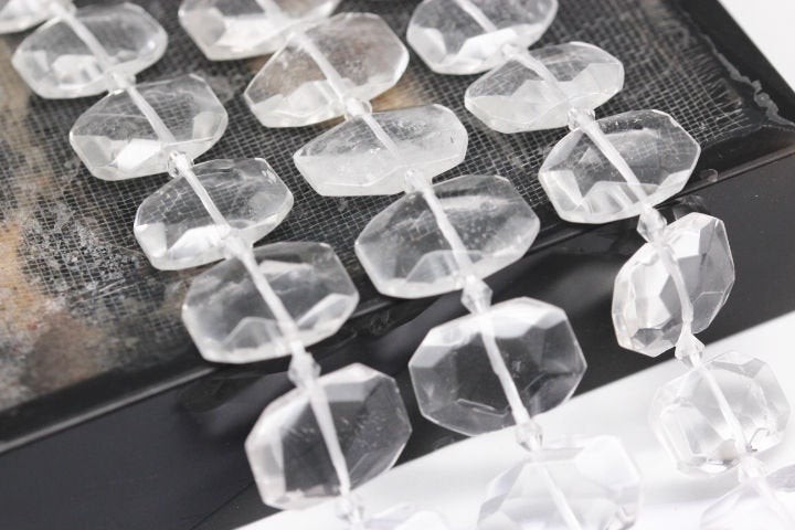 Clear Quartz Rectangle Slice Faceted Octagon Beads Approx 15x20mm 15.5″ Strand