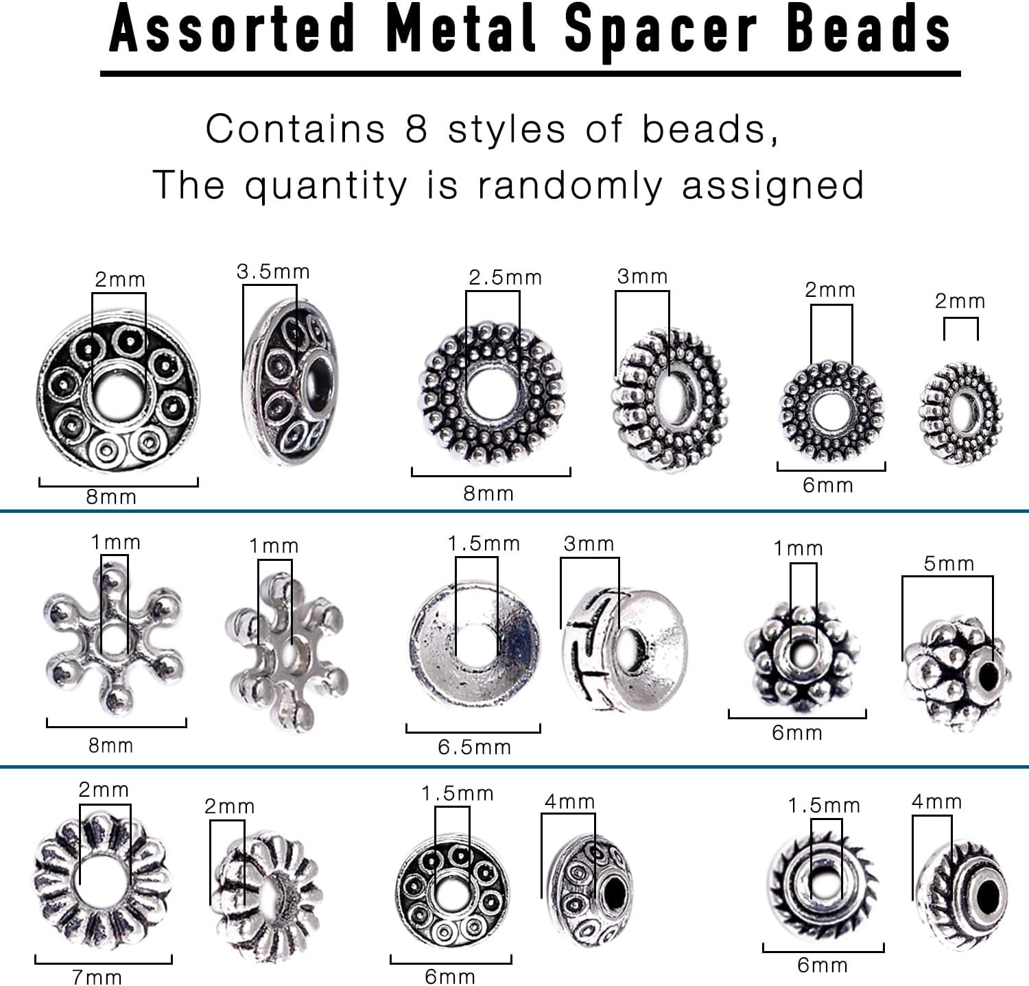 460Pcs Antique Silver Spacer Beads for Jewelry Making, Small Metal Flat Flower B