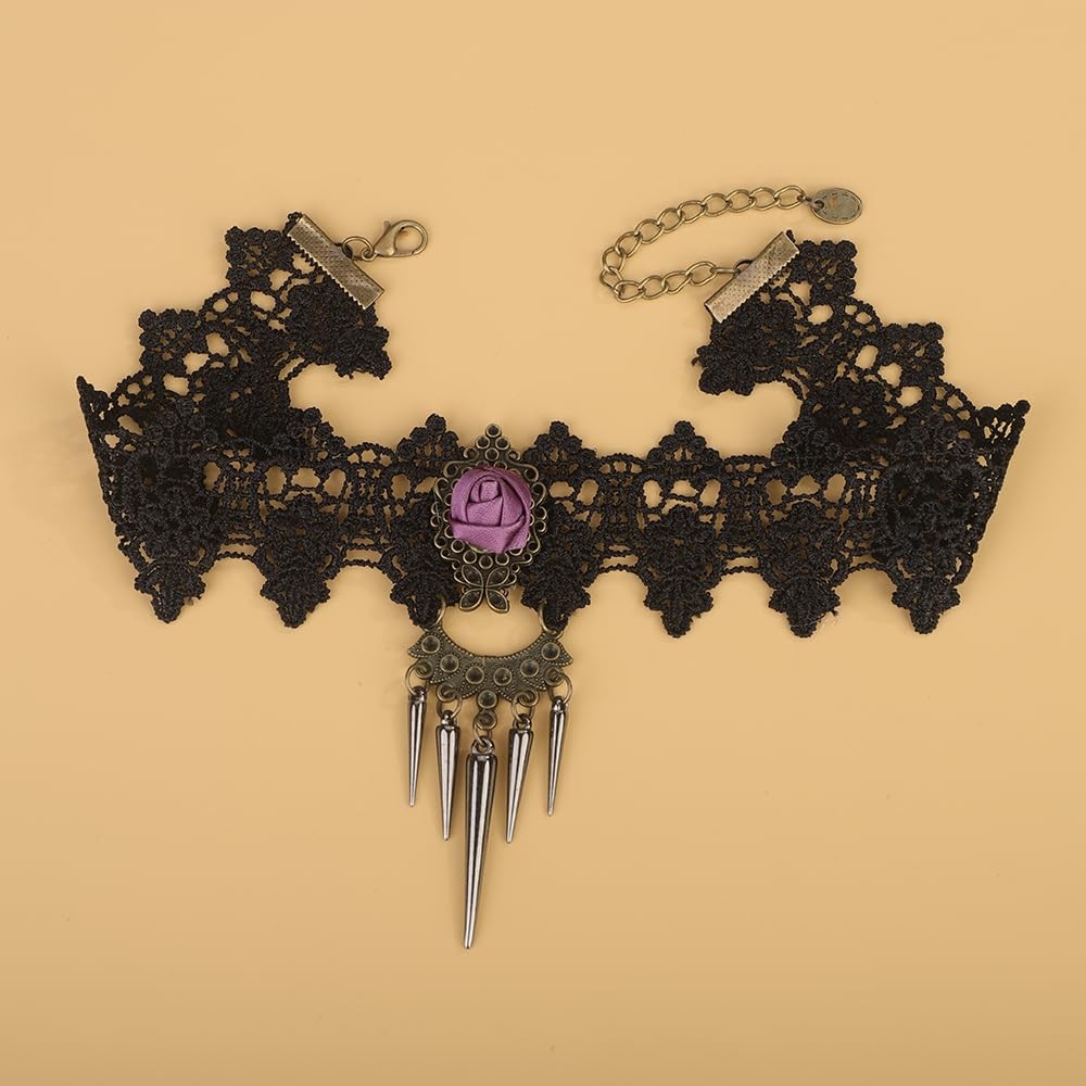 Fashion Prom Women Vintage Black Halloween Tassels Lace Choker Necklace Shinny B