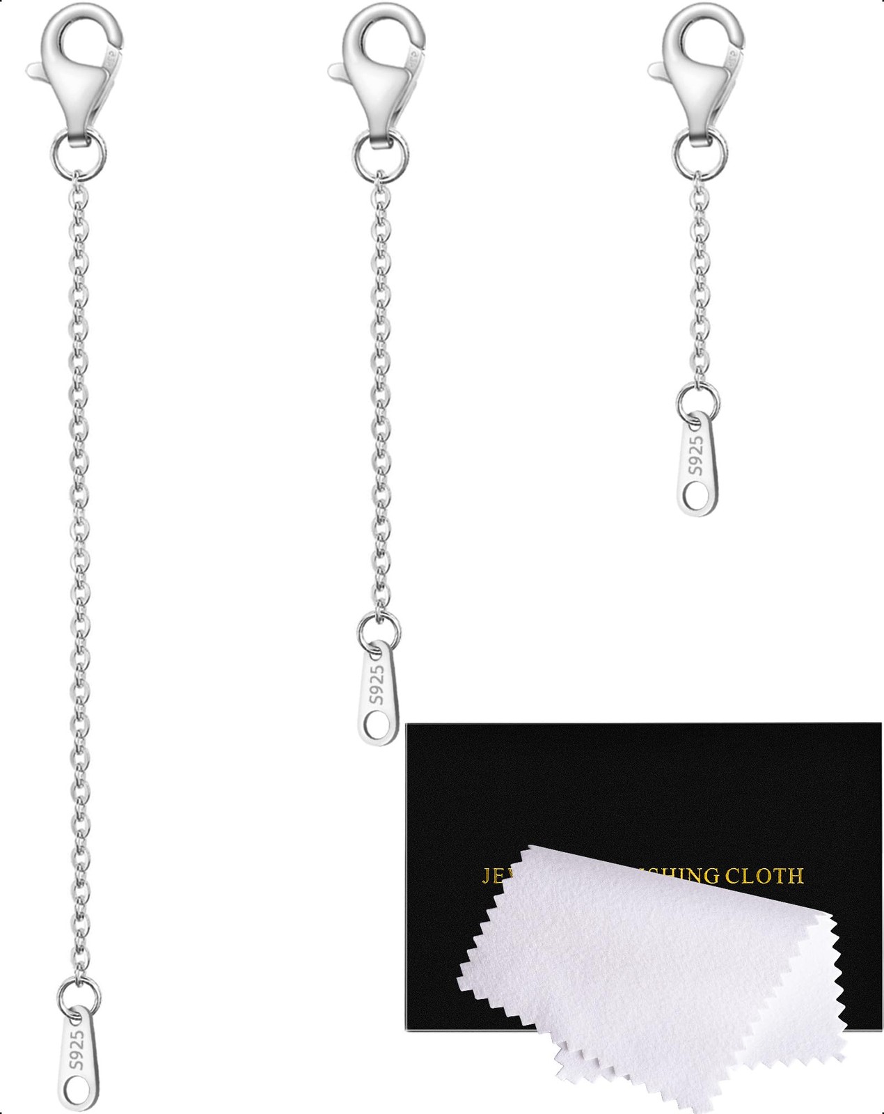 Sterling Silver Necklace Extenders Set – 3 Sizes for Perfect Fit
