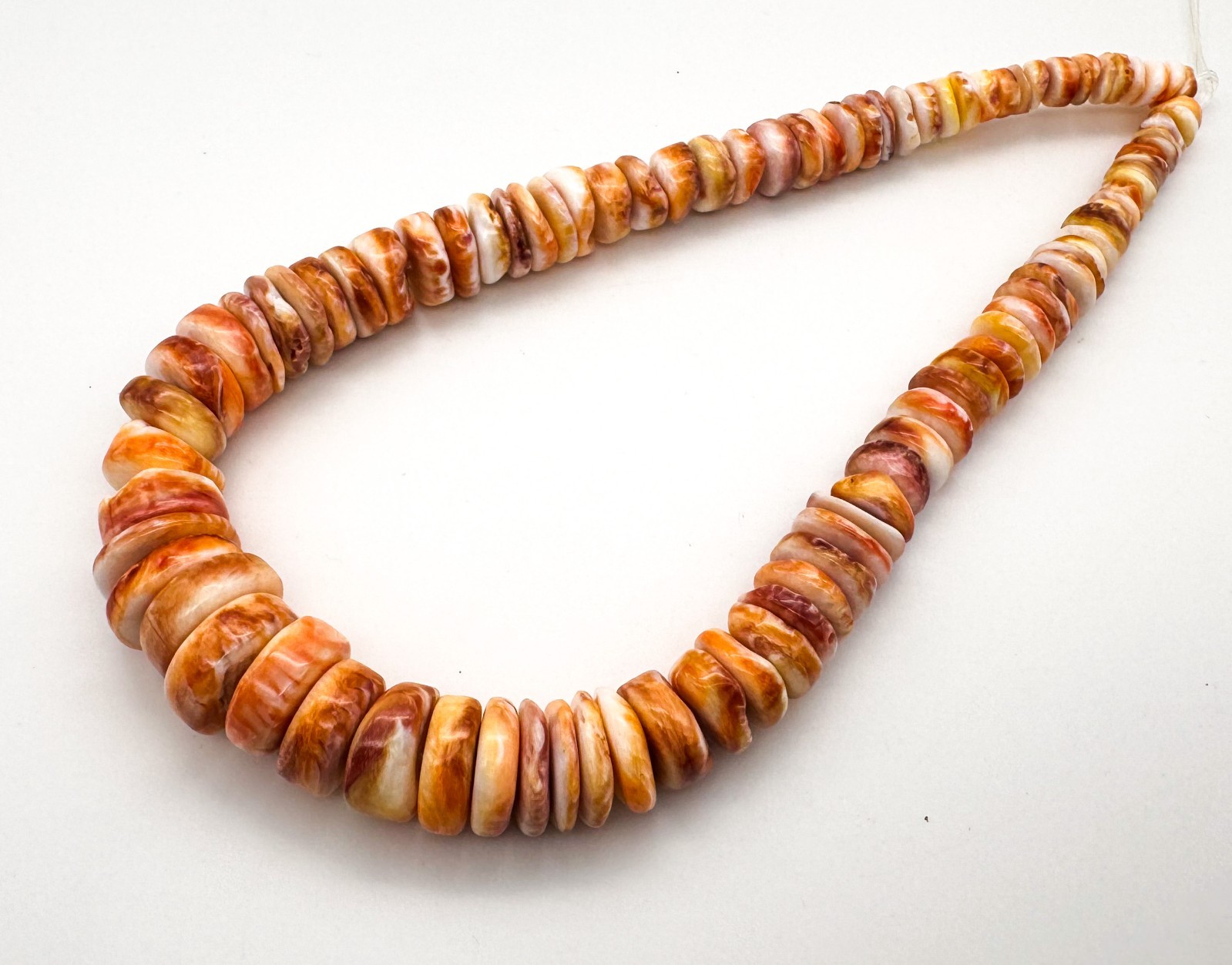 Natural Orange White Spiny Oyster Shell Beads Graduated Smooth Heishi Gemstone