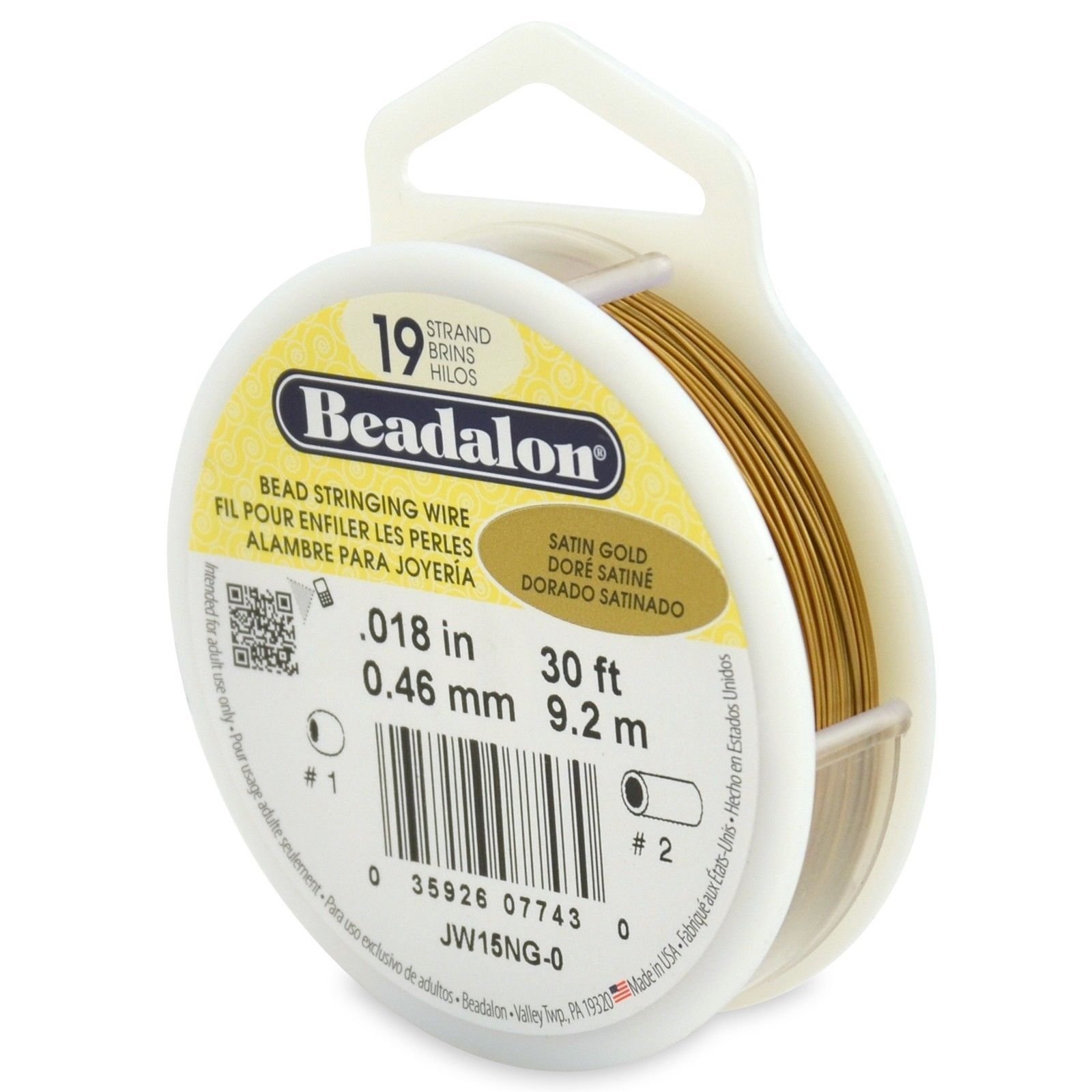 Beadalon Satin Gold .018″ Bead Stringing Wire 19 Strand Flex Wire – 30ft