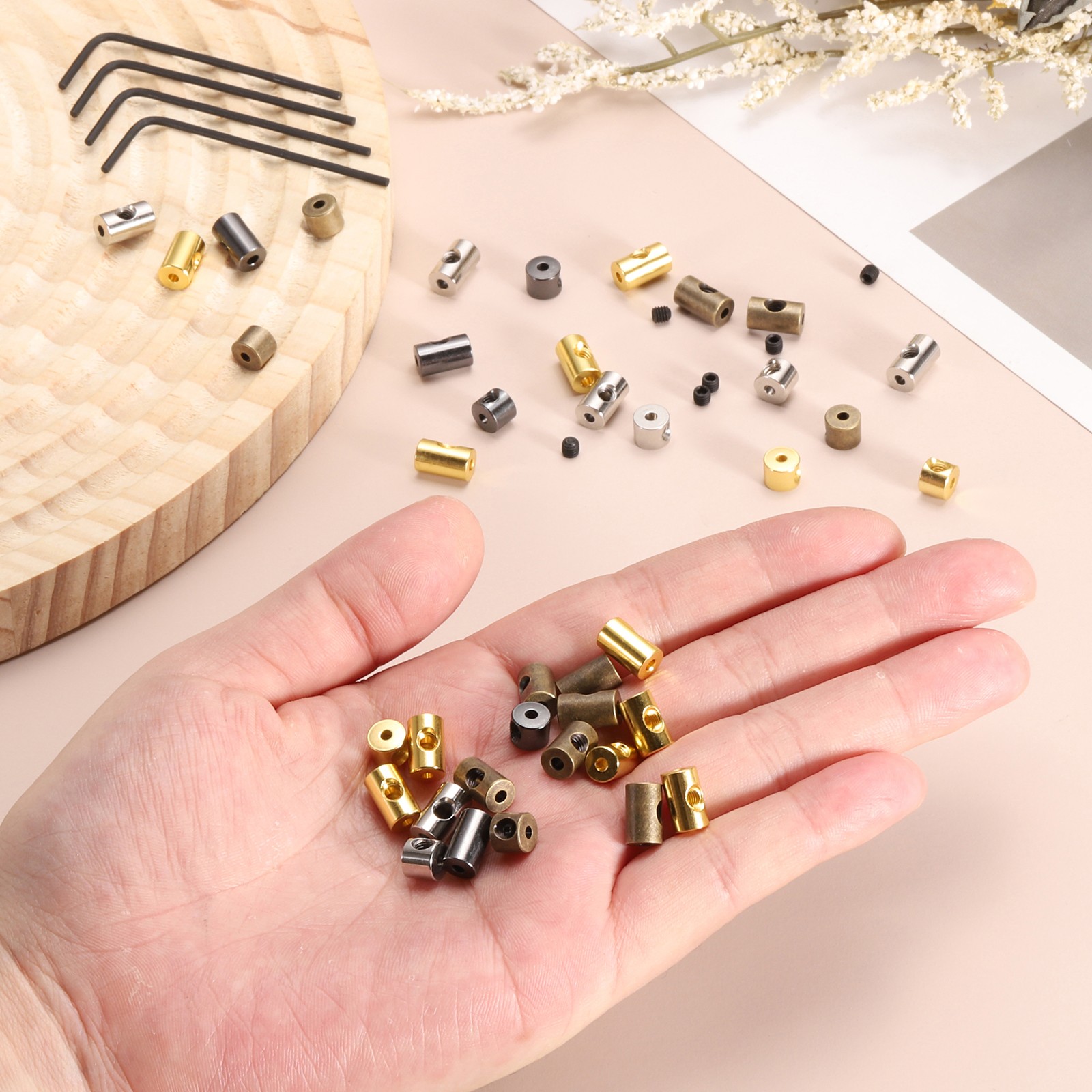 50Pcs Locking Pin Backs Pin Keepers Clasps 5mm with 4 Wrench, Gold