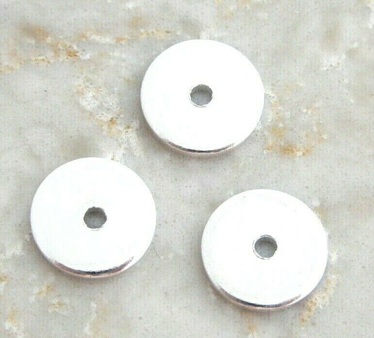 100 Bright Silver Steel Metal 8x1mm Smooth Flat Round Heishi Disc Spacer Beads
