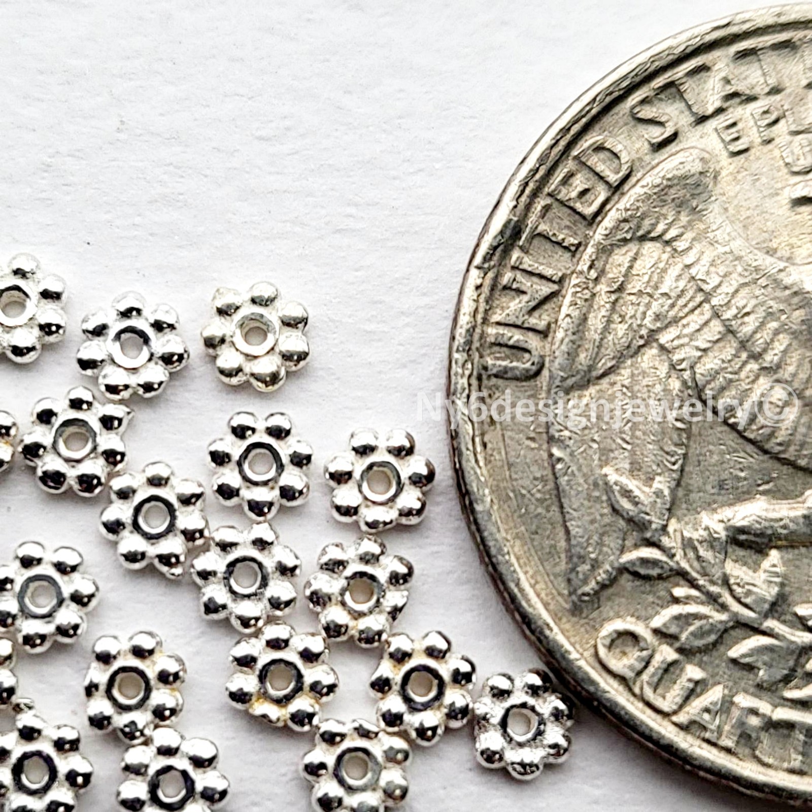 3x3mm 925 Sterling Silver Daisy Spacer Beads 20pcs Flat Round Floral for DIY