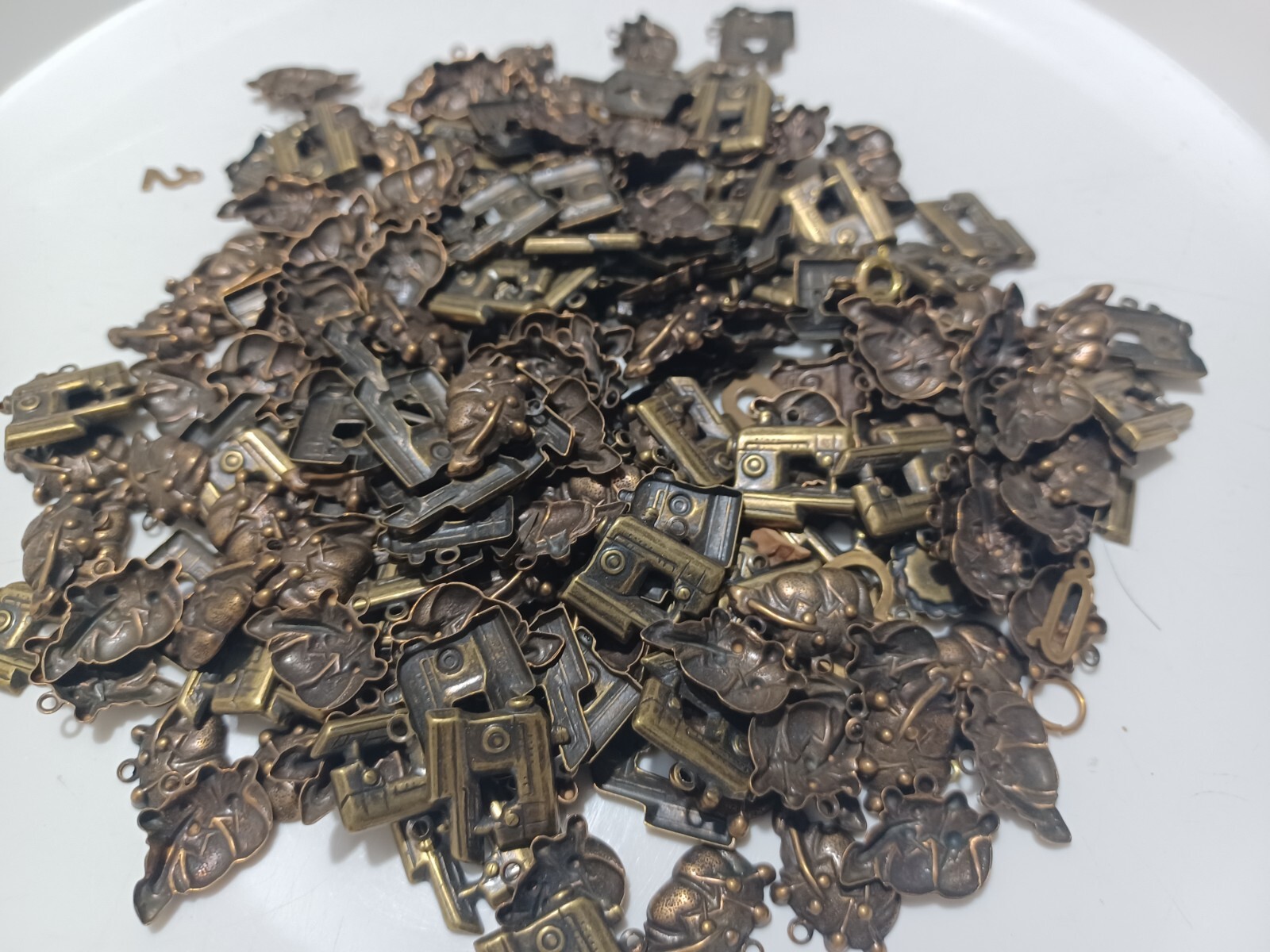 Vintage Stamped Goldtone Sewing Theme Charms Huge lot as shown AB09