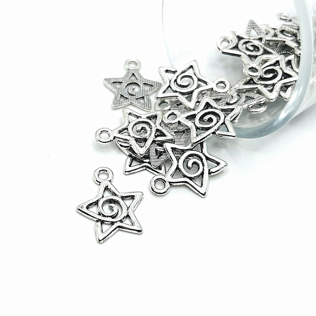 Silver Star Celestial Charms, 20x17mm – US Seller