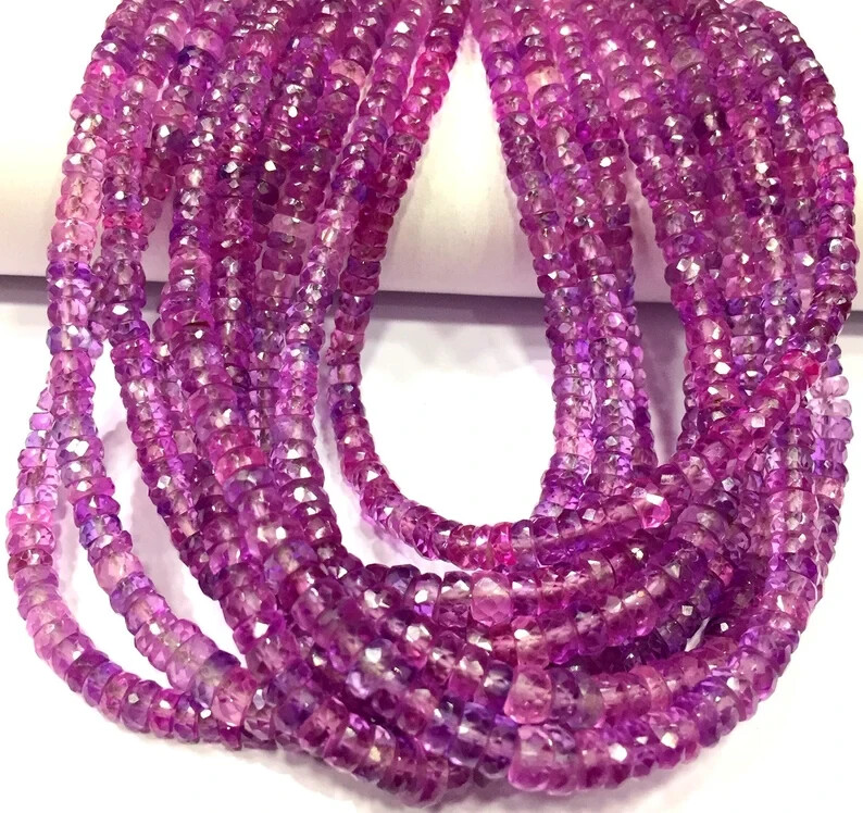 AAAA+Rare Pink Sapphire Faceted Rondelle Beads 4-5.MM Sparkling Gemstone Beads.