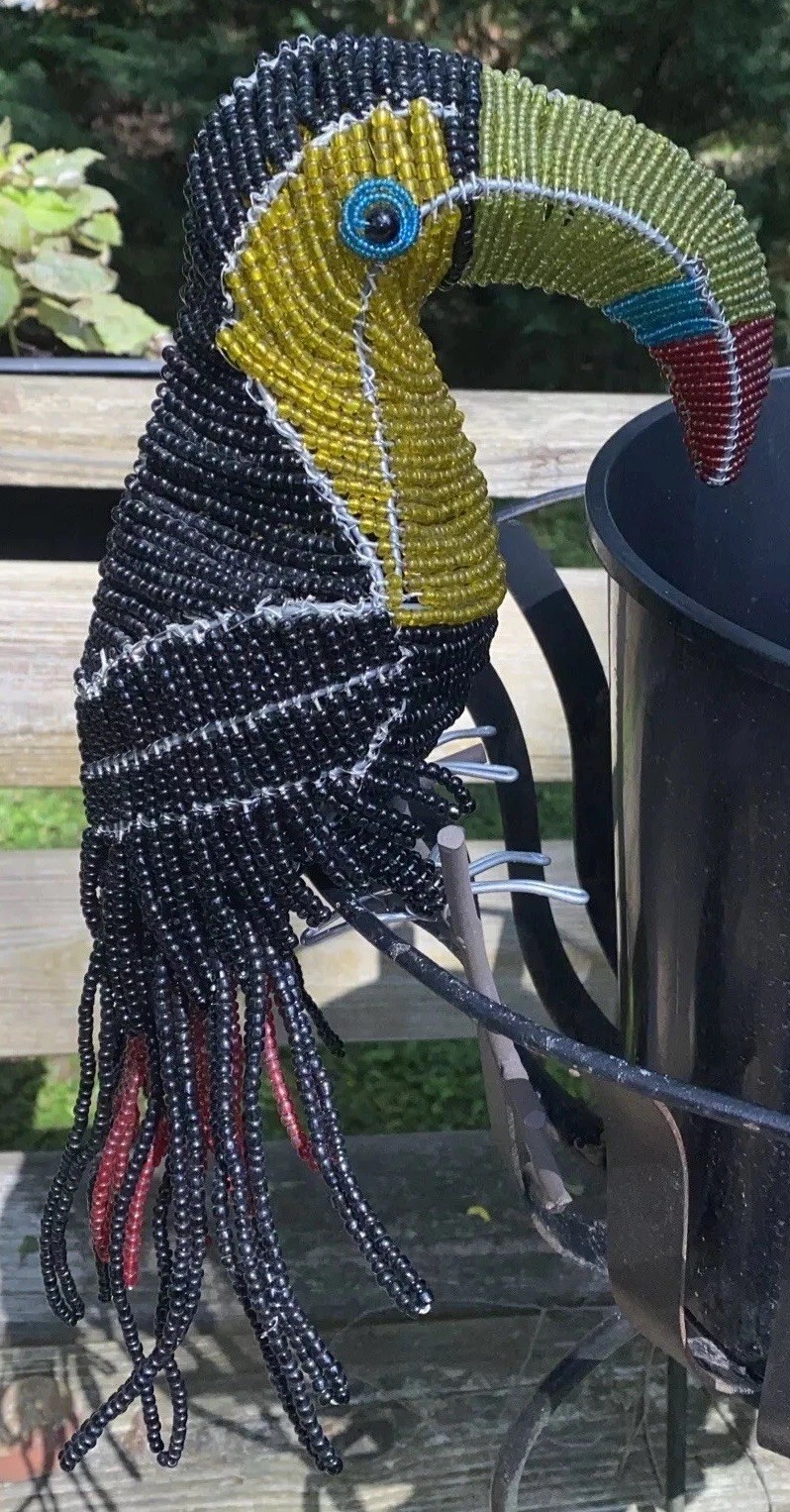TUCAN bird made from glass beads LIFE SIZED tropical artisan crafted