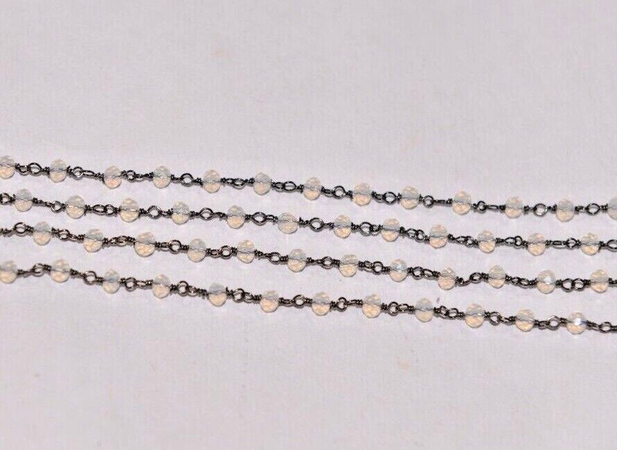 3mm White opal glass beads jewelry making rosary chain, black plated craft chain